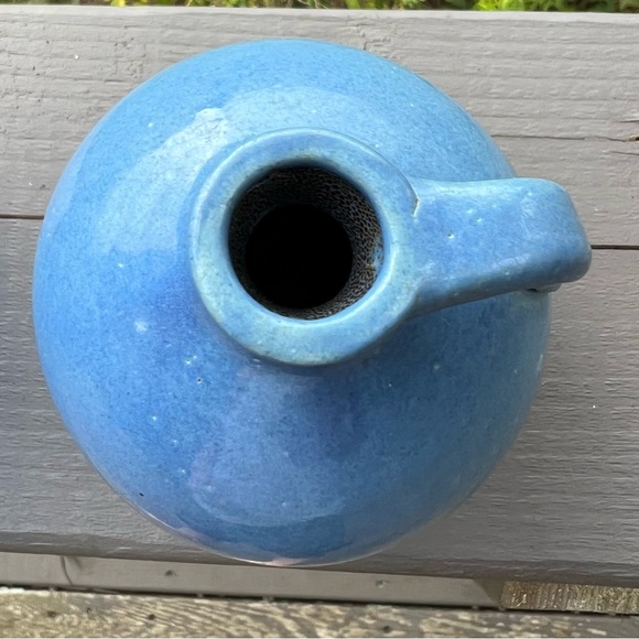 set of 2 vintage blue vases, blown glass swirl and stoneware - Picture 14 of 15